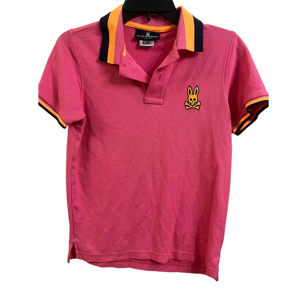 Psycho Bunny Womens Pink Pique Polo Shirt Tipped Collar Embroidered Logo Size 2